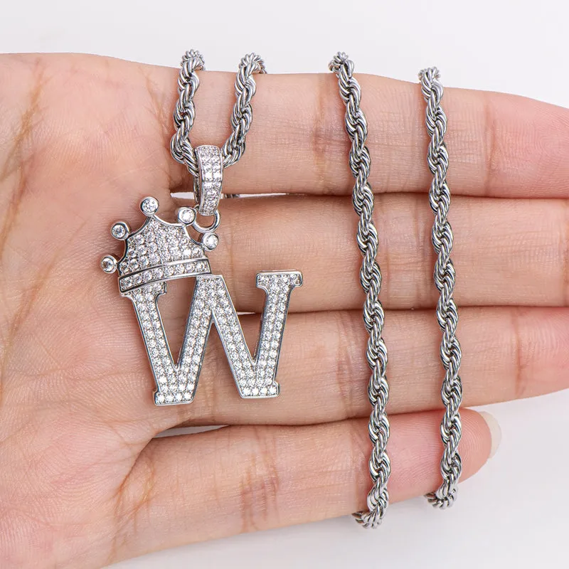 Round Cut Created Diamond Hip Hop Micro Pave The Letter W Pendant Necklace