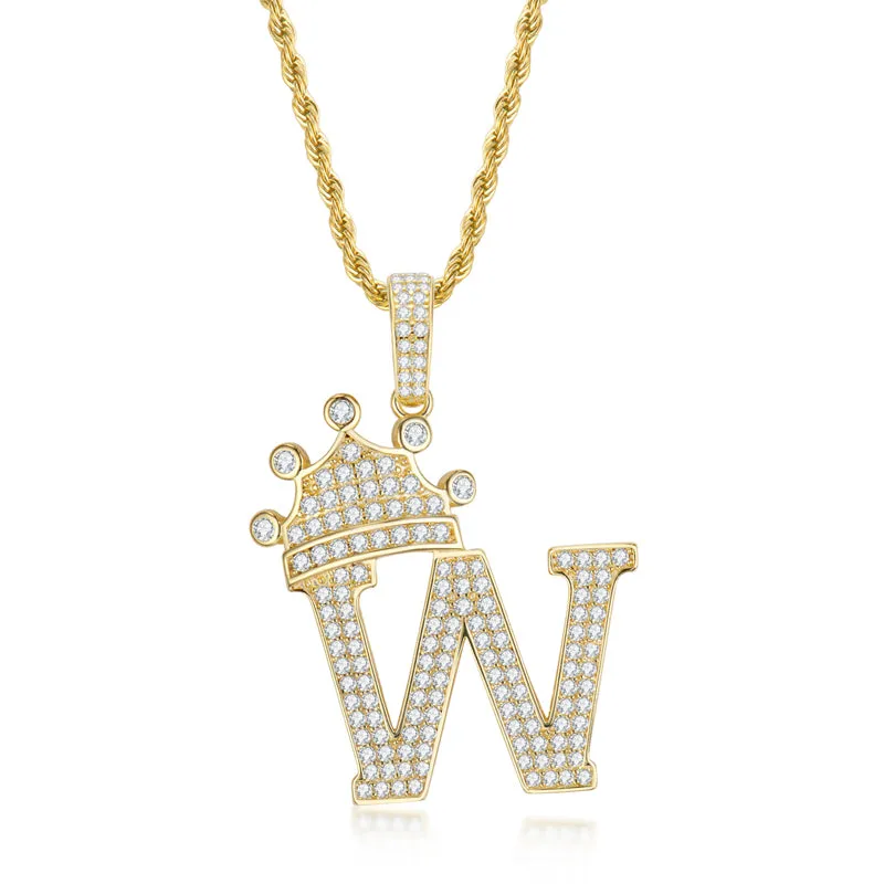 Round Cut Created Diamond Hip Hop Micro Pave The Letter W Pendant Necklace