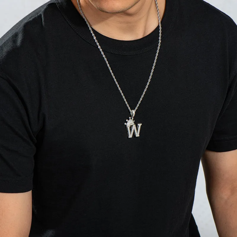 Round Cut Created Diamond Hip Hop Micro Pave The Letter W Pendant Necklace