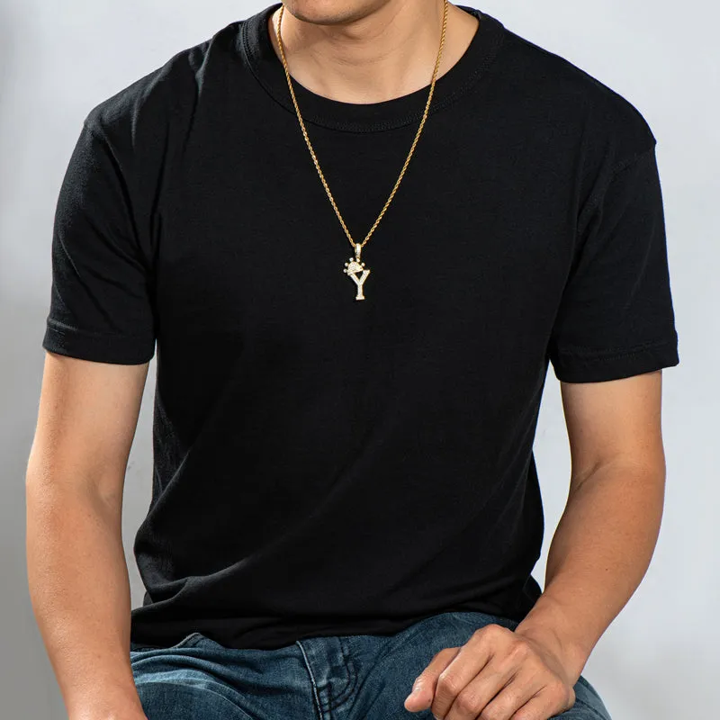 Round Cut Created Diamond Hip Hop Micro Pave The Letter Y Pendant Necklace