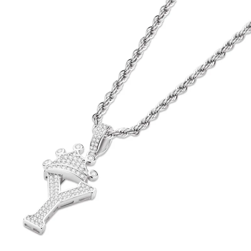 Round Cut Created Diamond Hip Hop Micro Pave The Letter Y Pendant Necklace