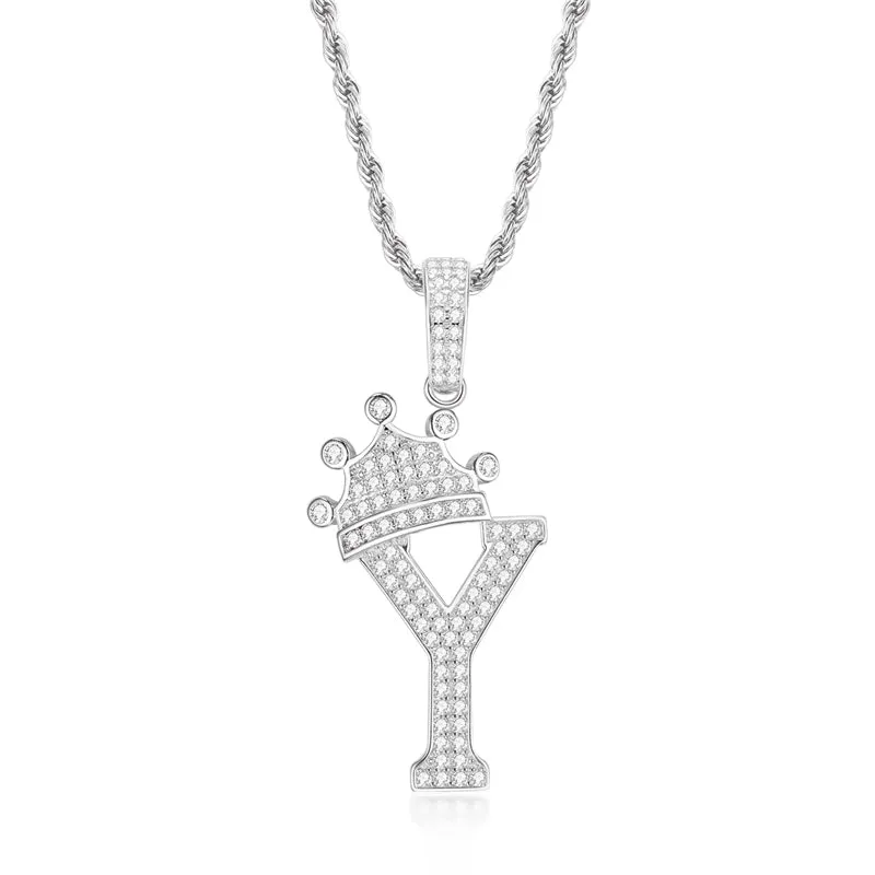 Round Cut Created Diamond Hip Hop Micro Pave The Letter Y Pendant Necklace