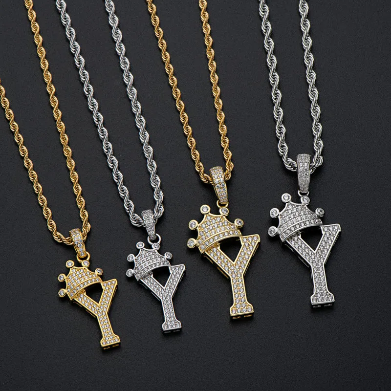 Round Cut Created Diamond Hip Hop Micro Pave The Letter Y Pendant Necklace