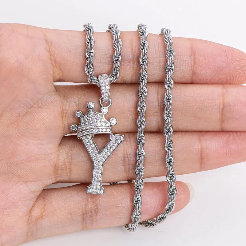 Round Cut Created Diamond Hip Hop Micro Pave The Letter Y Pendant Necklace