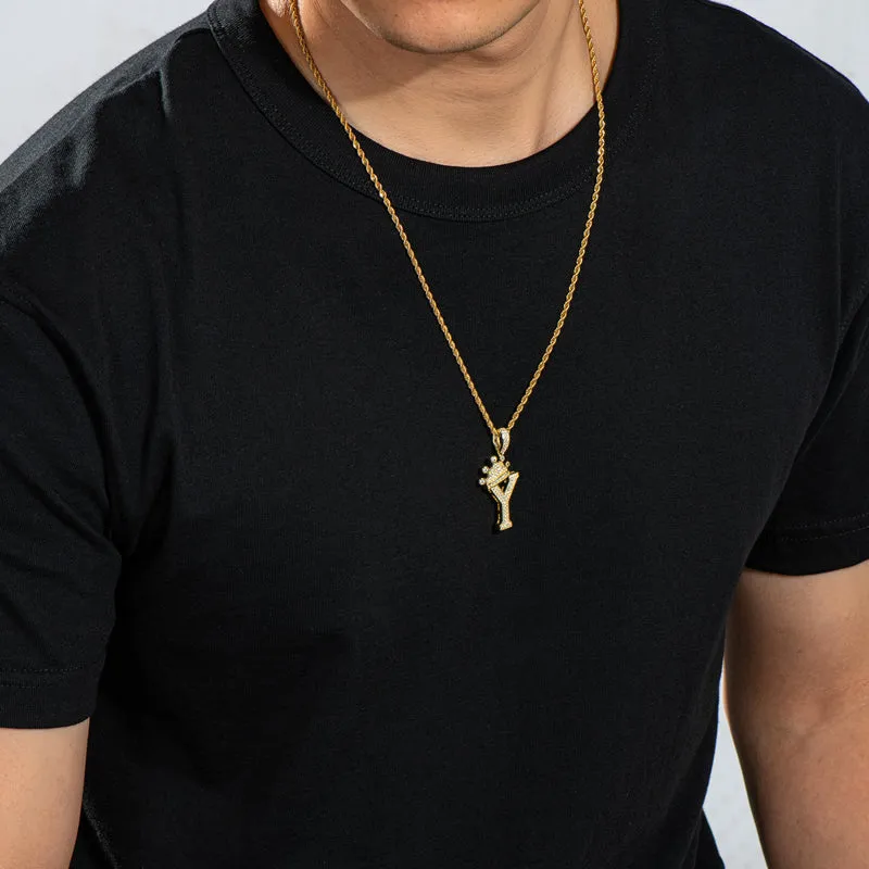 Round Cut Created Diamond Hip Hop Micro Pave The Letter Y Pendant Necklace