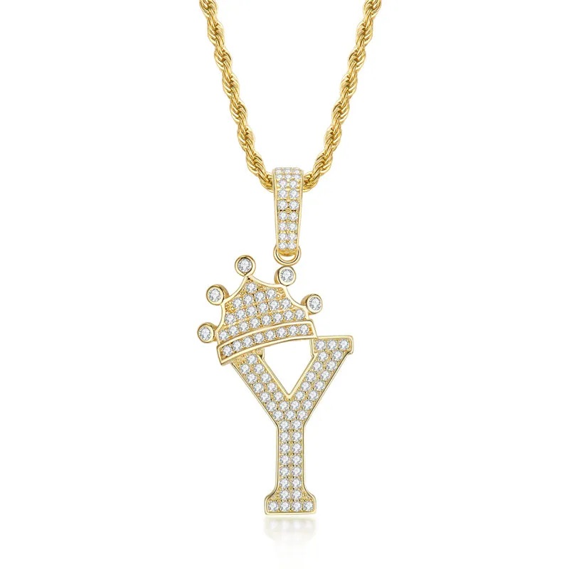 Round Cut Created Diamond Hip Hop Micro Pave The Letter Y Pendant Necklace