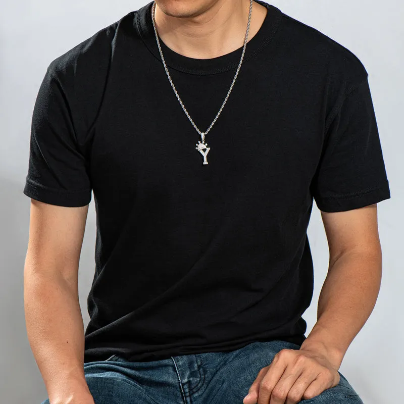 Round Cut Created Diamond Hip Hop Micro Pave The Letter Y Pendant Necklace