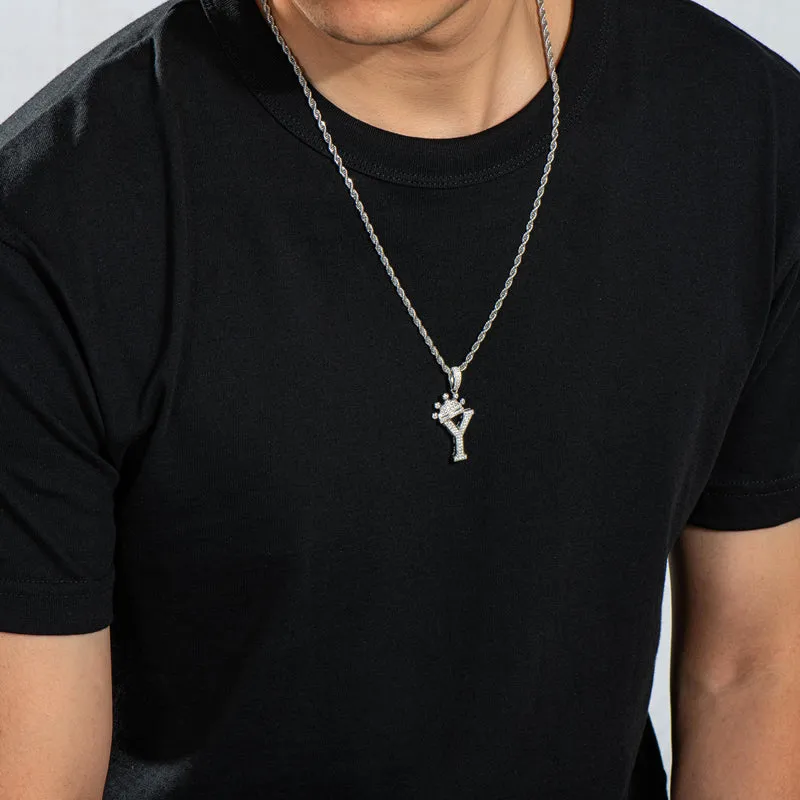 Round Cut Created Diamond Hip Hop Micro Pave The Letter Y Pendant Necklace