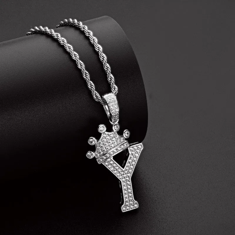 Round Cut Created Diamond Hip Hop Micro Pave The Letter Y Pendant Necklace
