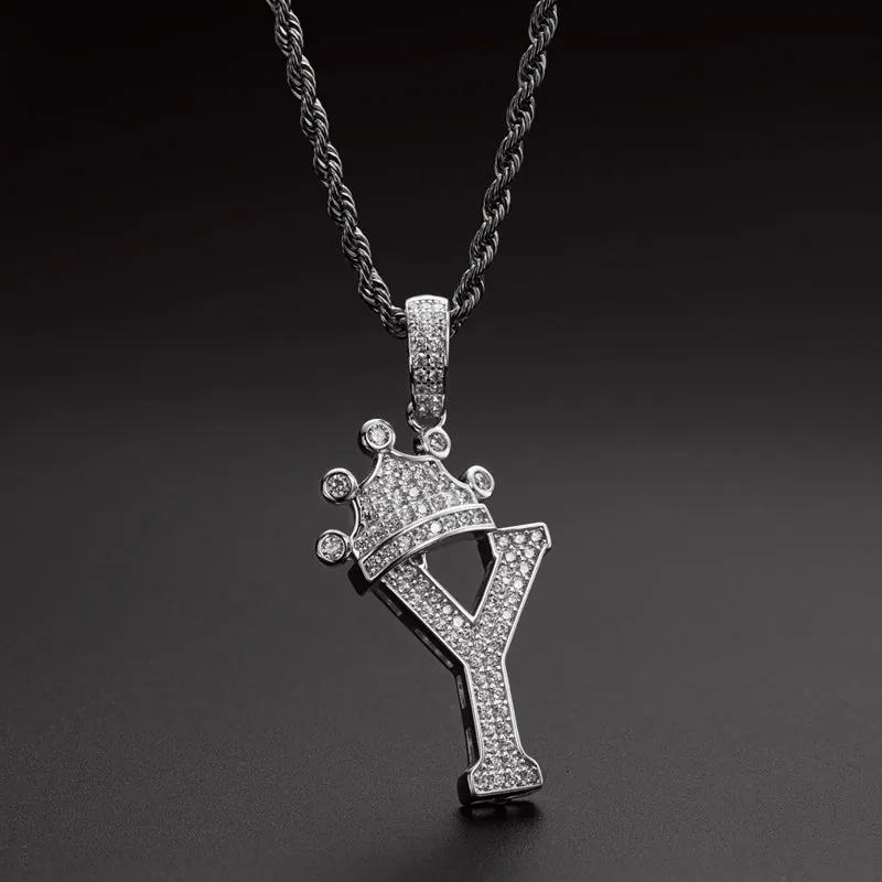 Round Cut Created Diamond Hip Hop Micro Pave The Letter Y Pendant Necklace