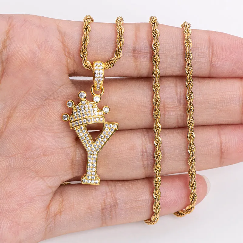 Round Cut Created Diamond Hip Hop Micro Pave The Letter Y Pendant Necklace