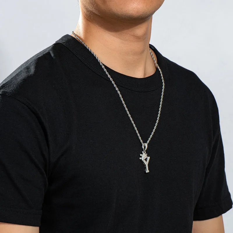Round Cut Created Diamond Hip Hop Micro Pave The Letter Y Pendant Necklace