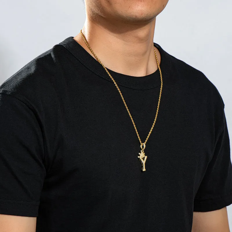 Round Cut Created Diamond Hip Hop Micro Pave The Letter Y Pendant Necklace