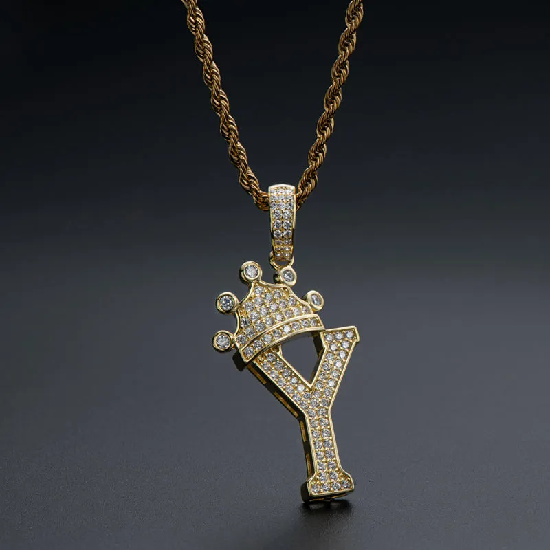Round Cut Created Diamond Hip Hop Micro Pave The Letter Y Pendant Necklace