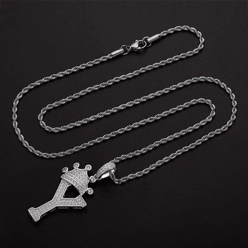 Round Cut Created Diamond Hip Hop Micro Pave The Letter Y Pendant Necklace