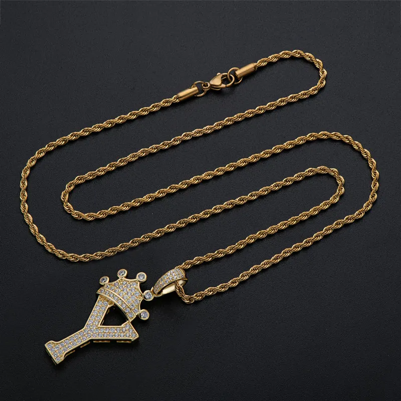 Round Cut Created Diamond Hip Hop Micro Pave The Letter Y Pendant Necklace