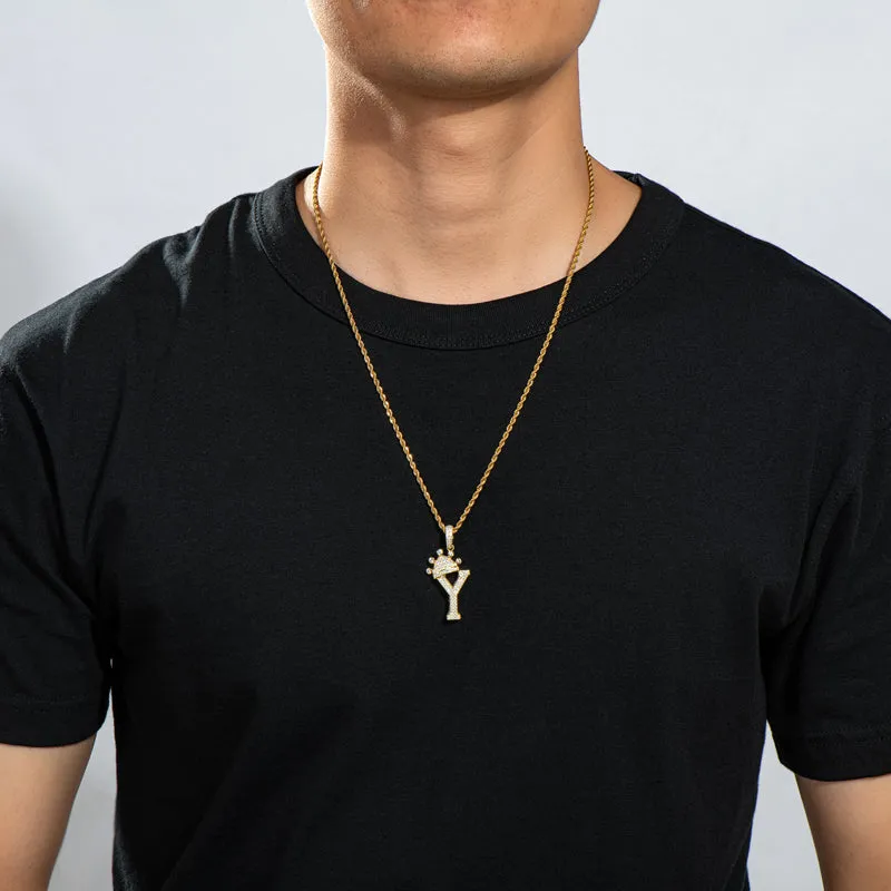 Round Cut Created Diamond Hip Hop Micro Pave The Letter Y Pendant Necklace