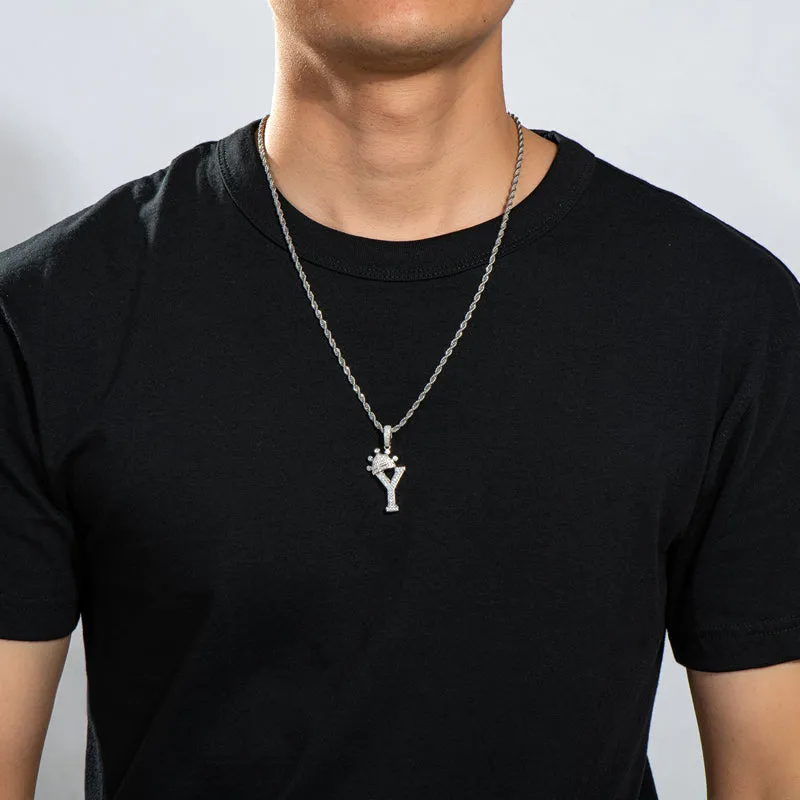Round Cut Created Diamond Hip Hop Micro Pave The Letter Y Pendant Necklace