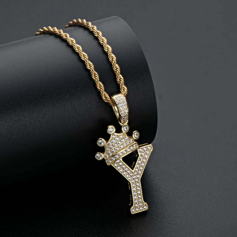 Round Cut Created Diamond Hip Hop Micro Pave The Letter Y Pendant Necklace