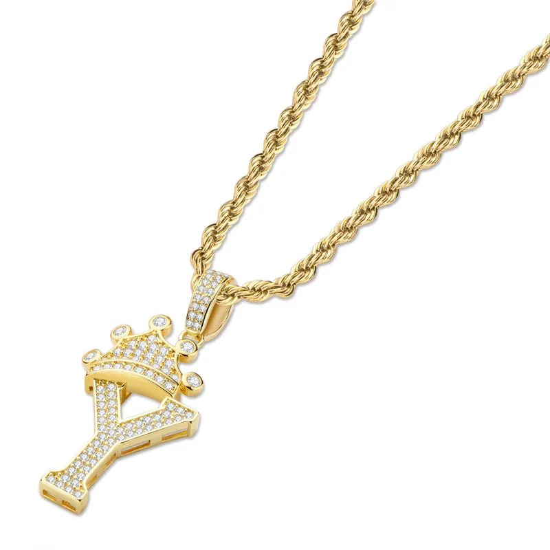 Round Cut Created Diamond Hip Hop Micro Pave The Letter Y Pendant Necklace