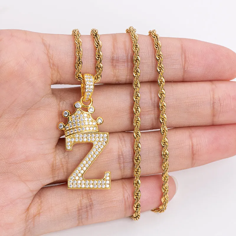 Round Cut Created Diamond Hip Hop Micro Pave The Letter Z Pendant Necklace