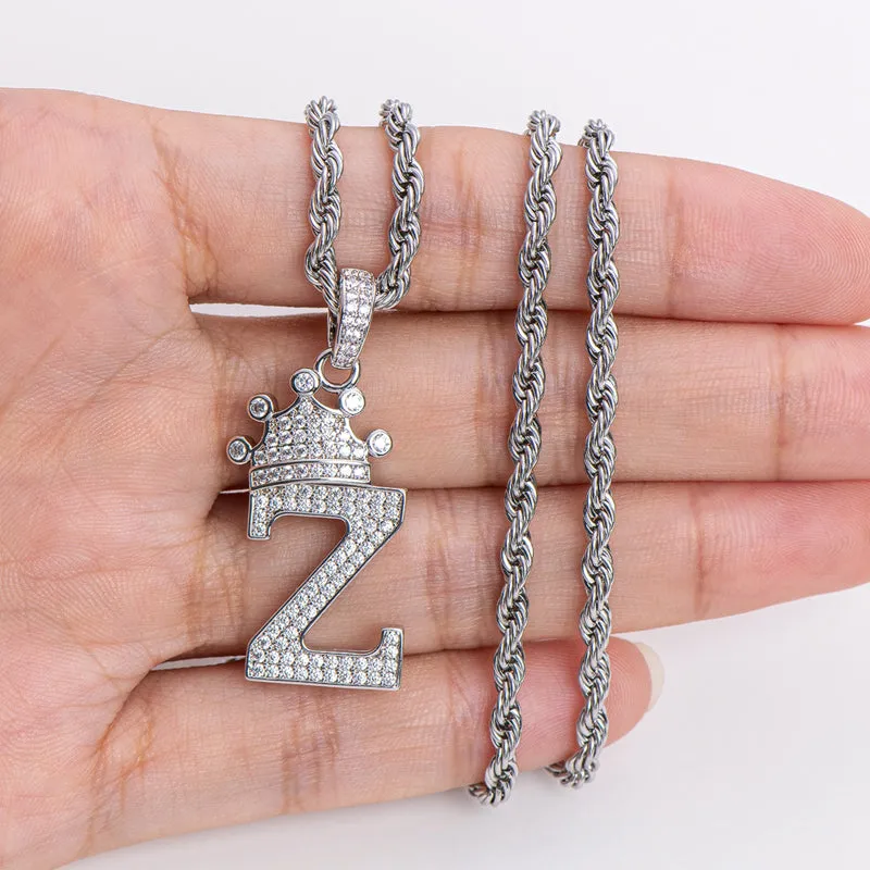 Round Cut Created Diamond Hip Hop Micro Pave The Letter Z Pendant Necklace