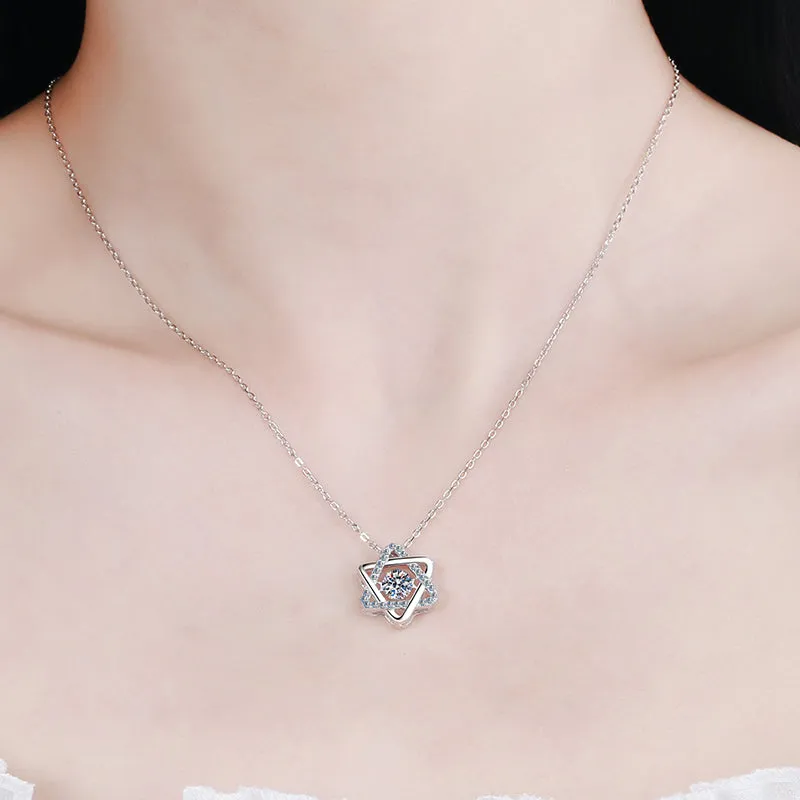 Round Cut Moissanite Diamond Hexagonal Star Pendant Necklace