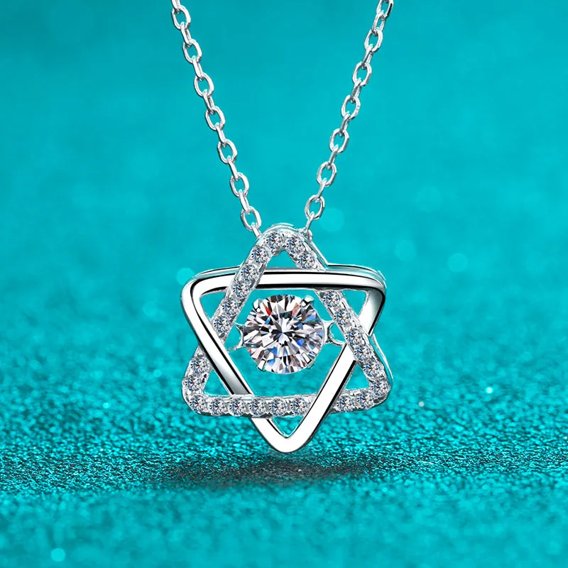 Round Cut Moissanite Diamond Hexagonal Star Pendant Necklace