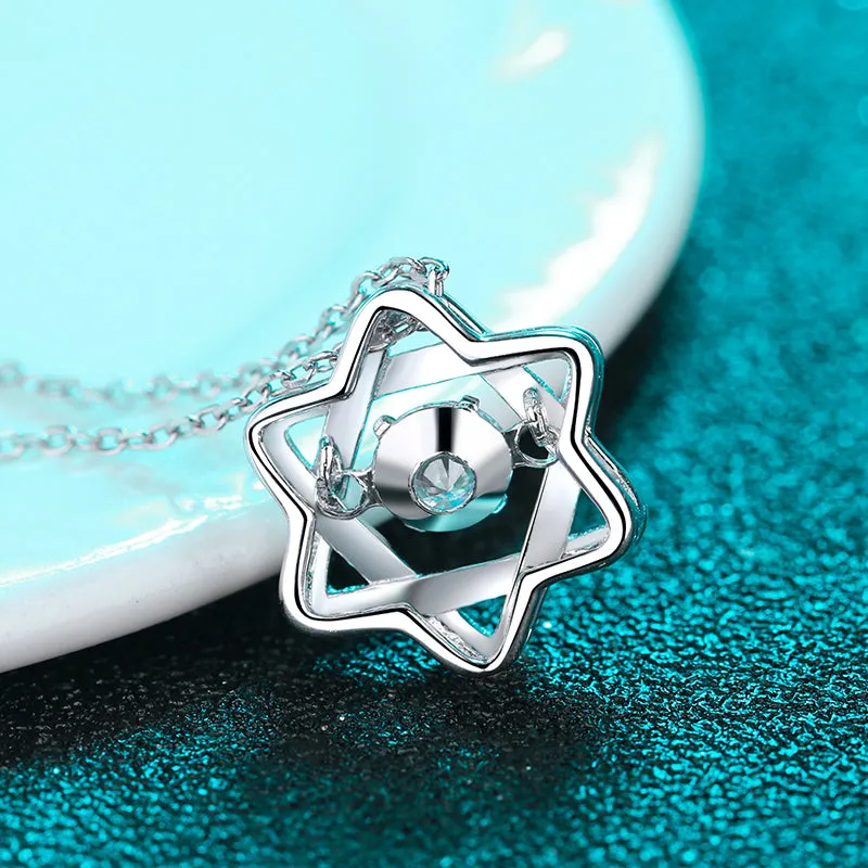 Round Cut Moissanite Diamond Hexagonal Star Pendant Necklace