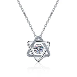 Round Cut Moissanite Diamond Hexagonal Star Pendant Necklace