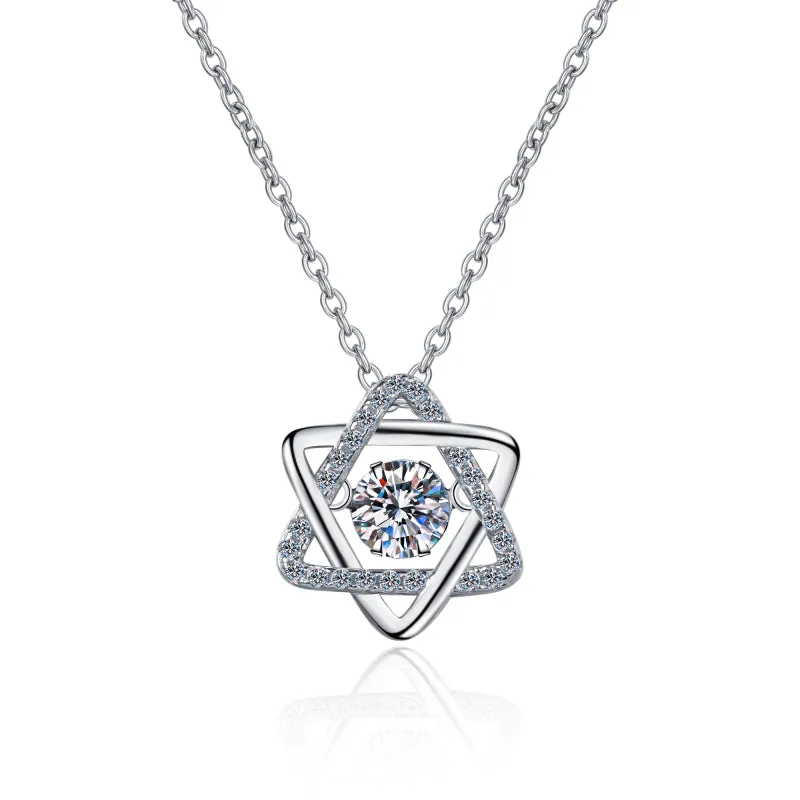 Round Cut Moissanite Diamond Hexagonal Star Pendant Necklace