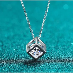 Round Cut Moissanite Diamond Square Box Pendant Necklace