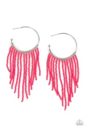 Saguaro Breeze - Pink - Seed Bead Fringe Paparazzi Hoop Earrings