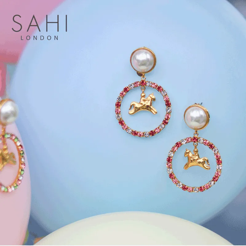 Sahi London - Sahi White Pearl Zircon Stones Crystal Hoop Earring