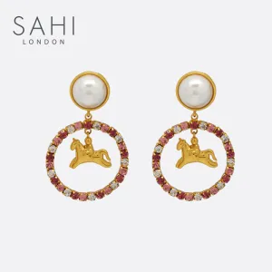 Sahi London - Sahi White Pearl Zircon Stones Crystal Hoop Earring