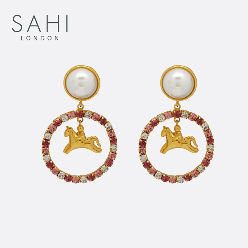 Sahi London - Sahi White Pearl Zircon Stones Crystal Hoop Earring