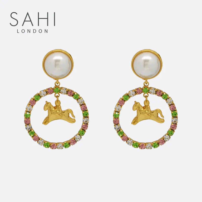 Sahi London - Sahi White Pearl Zircon Stones Crystal Hoop Earring