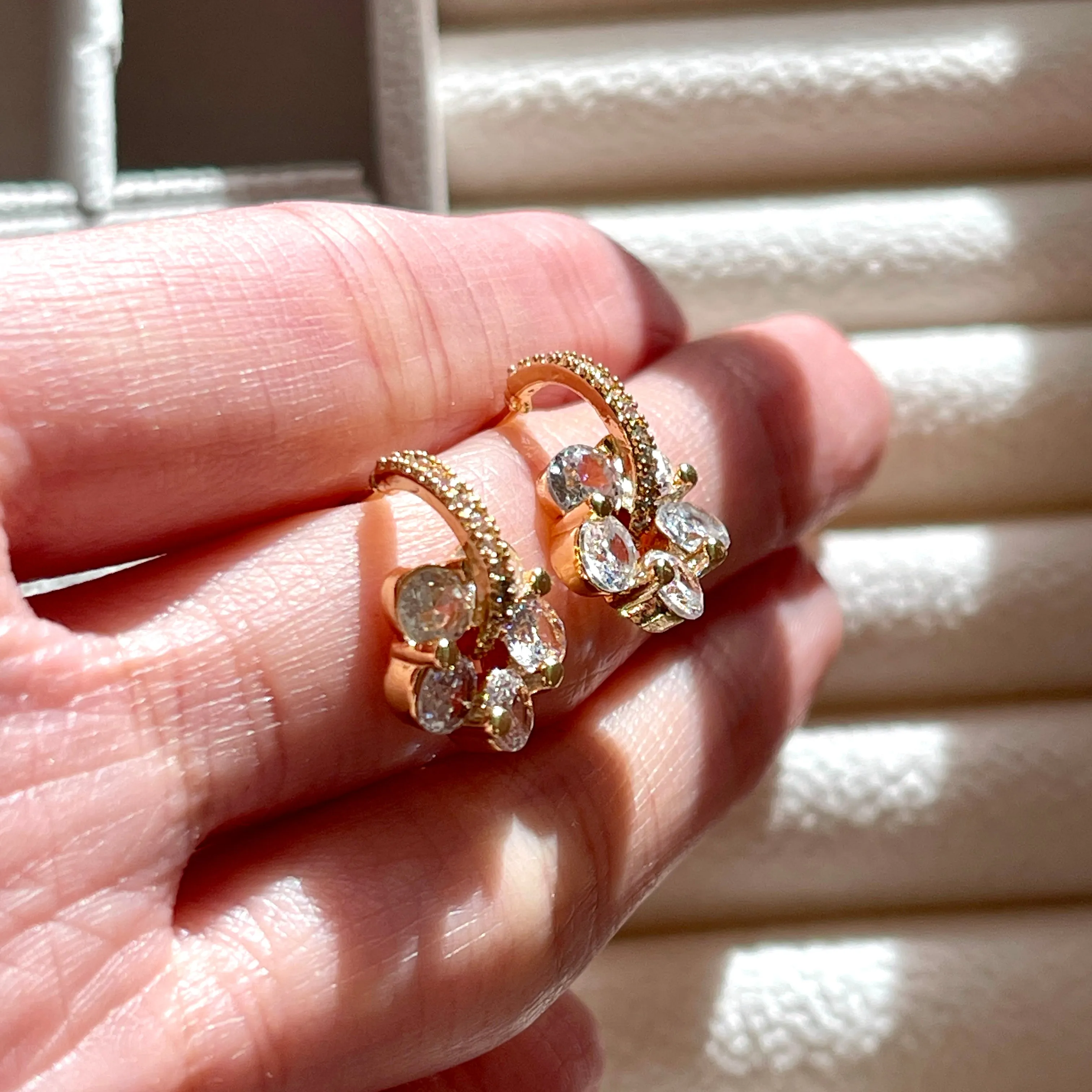 Sakura Flower Cherry Blossom Gold Hoop Stud Earrings