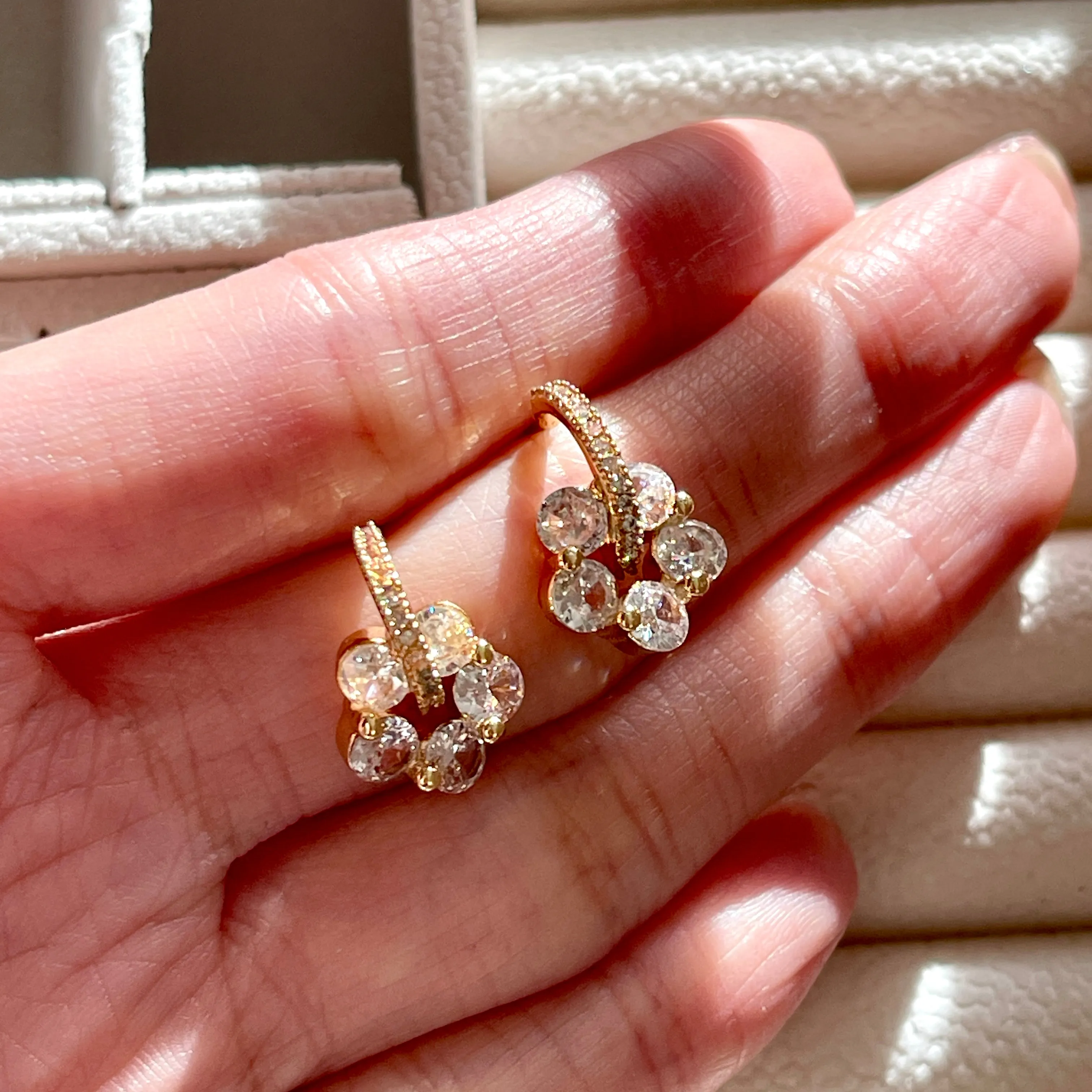 Sakura Flower Cherry Blossom Gold Hoop Stud Earrings