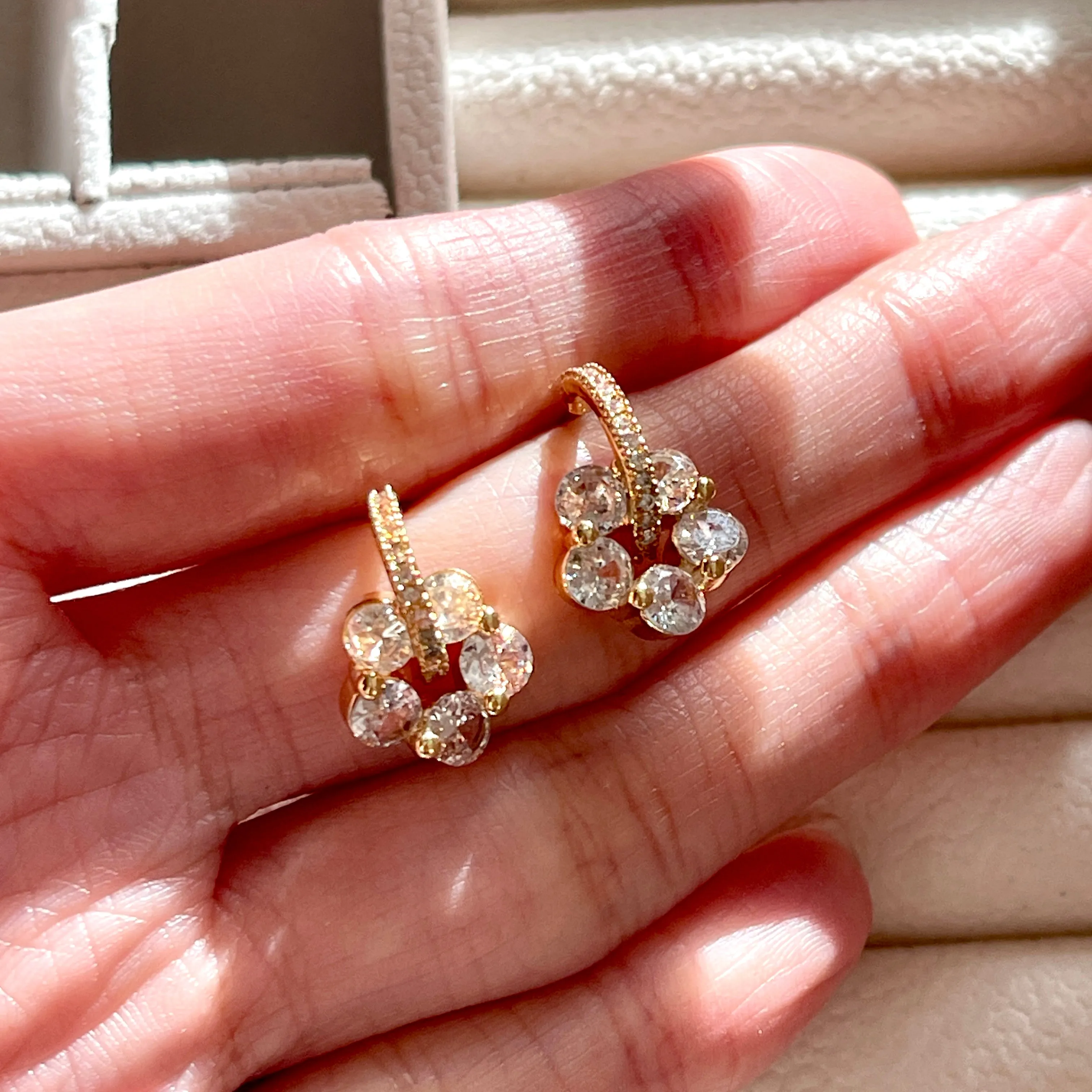 Sakura Flower Cherry Blossom Gold Hoop Stud Earrings