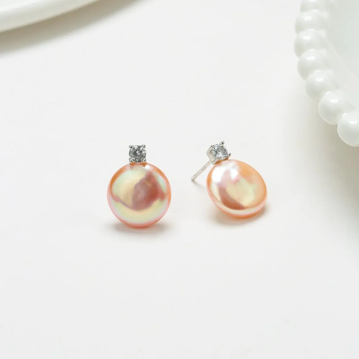 Sasha Pink Coin Baroque Pearl Stud Earrings