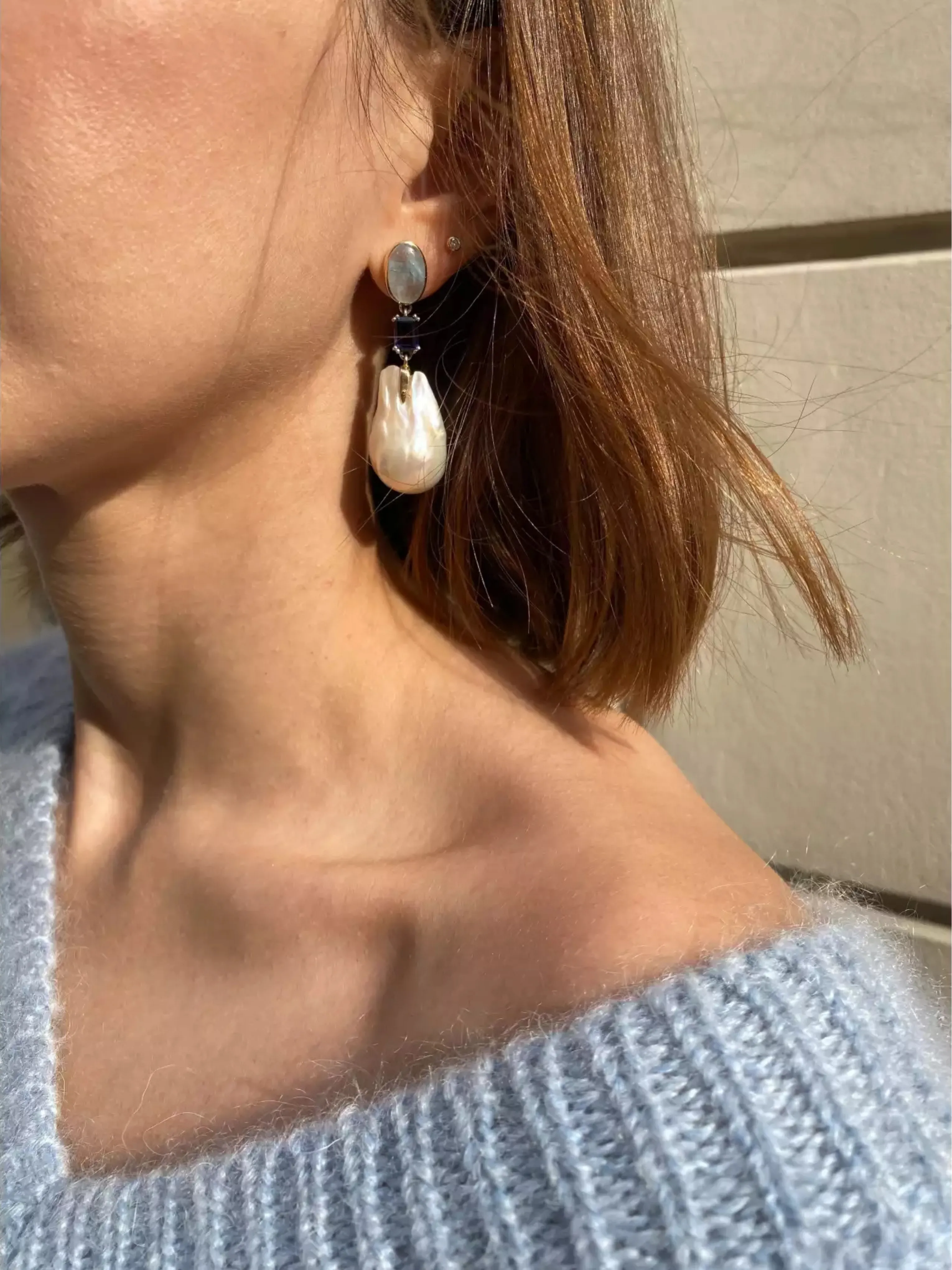 Seafood Earrings Pearl, Aquamarine, Iolit