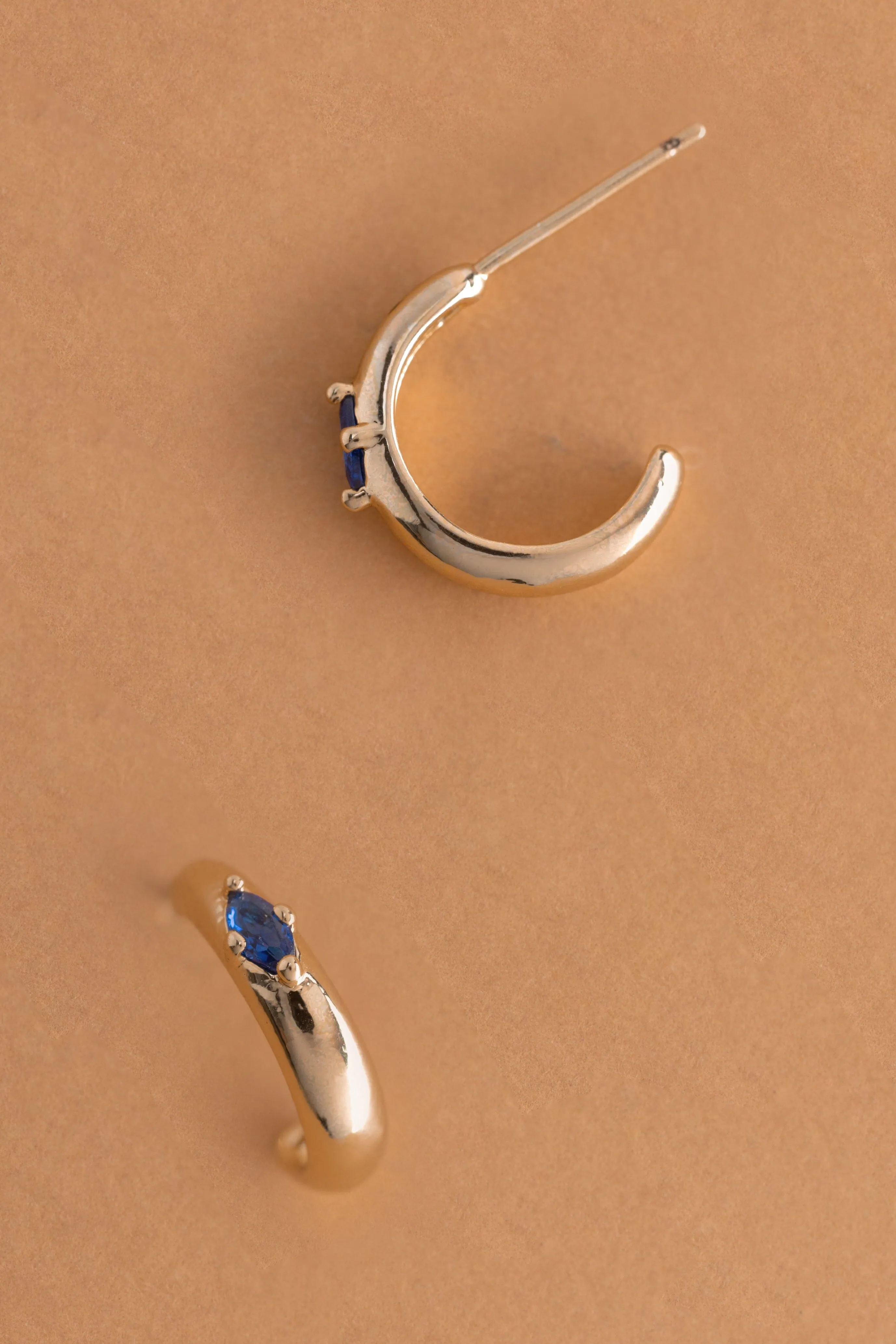 September Sapphire J-Hoop Earrings