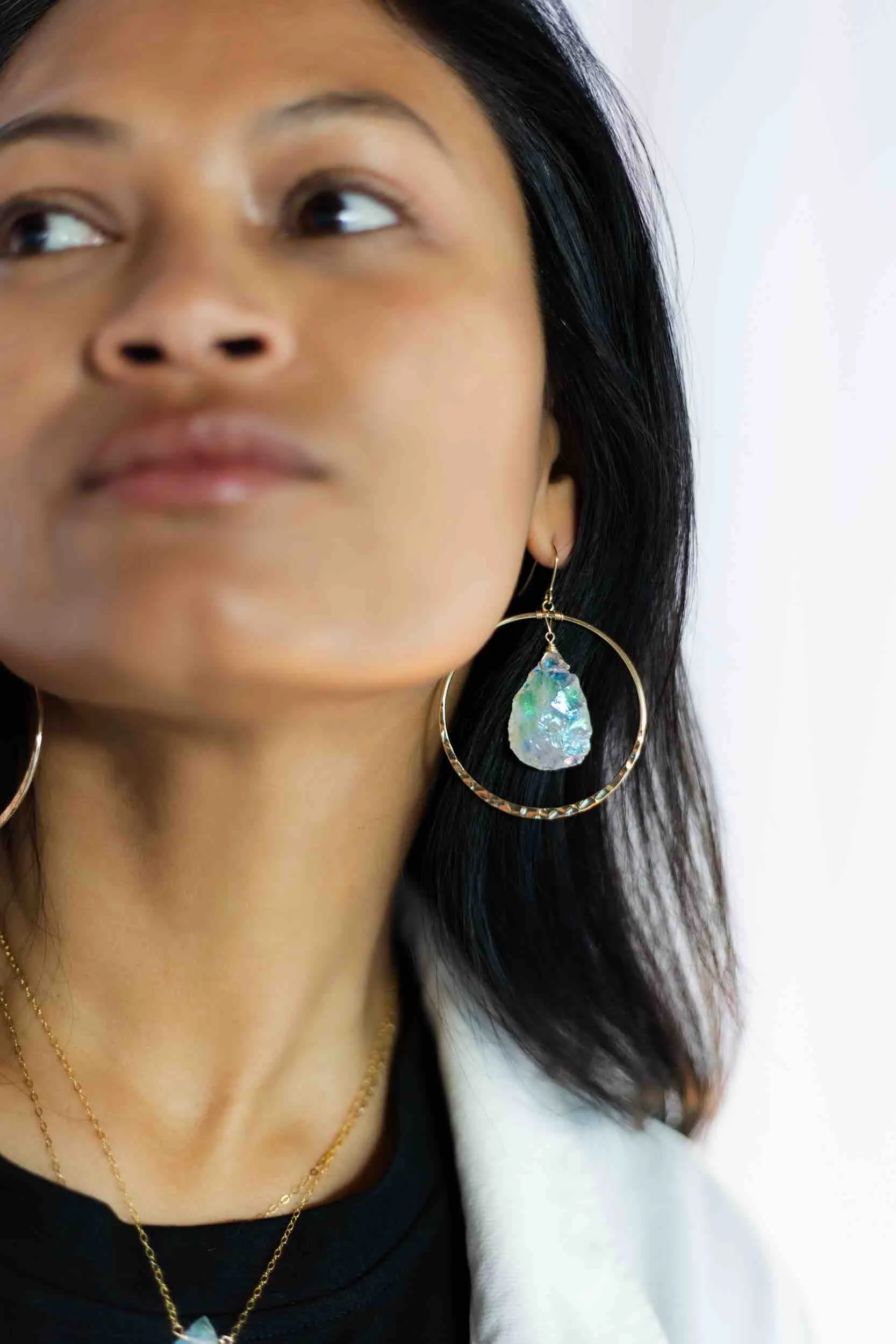 She Brings The Joy Aura Quartz Gold Hoop Earrings