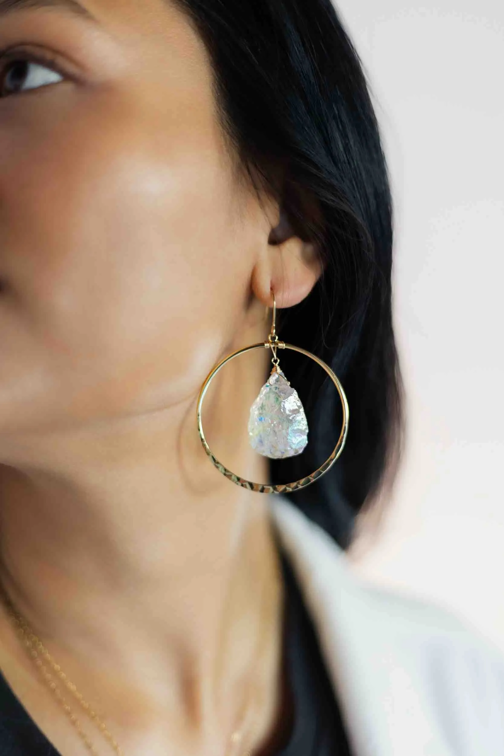 She Brings The Joy Aura Quartz Gold Hoop Earrings