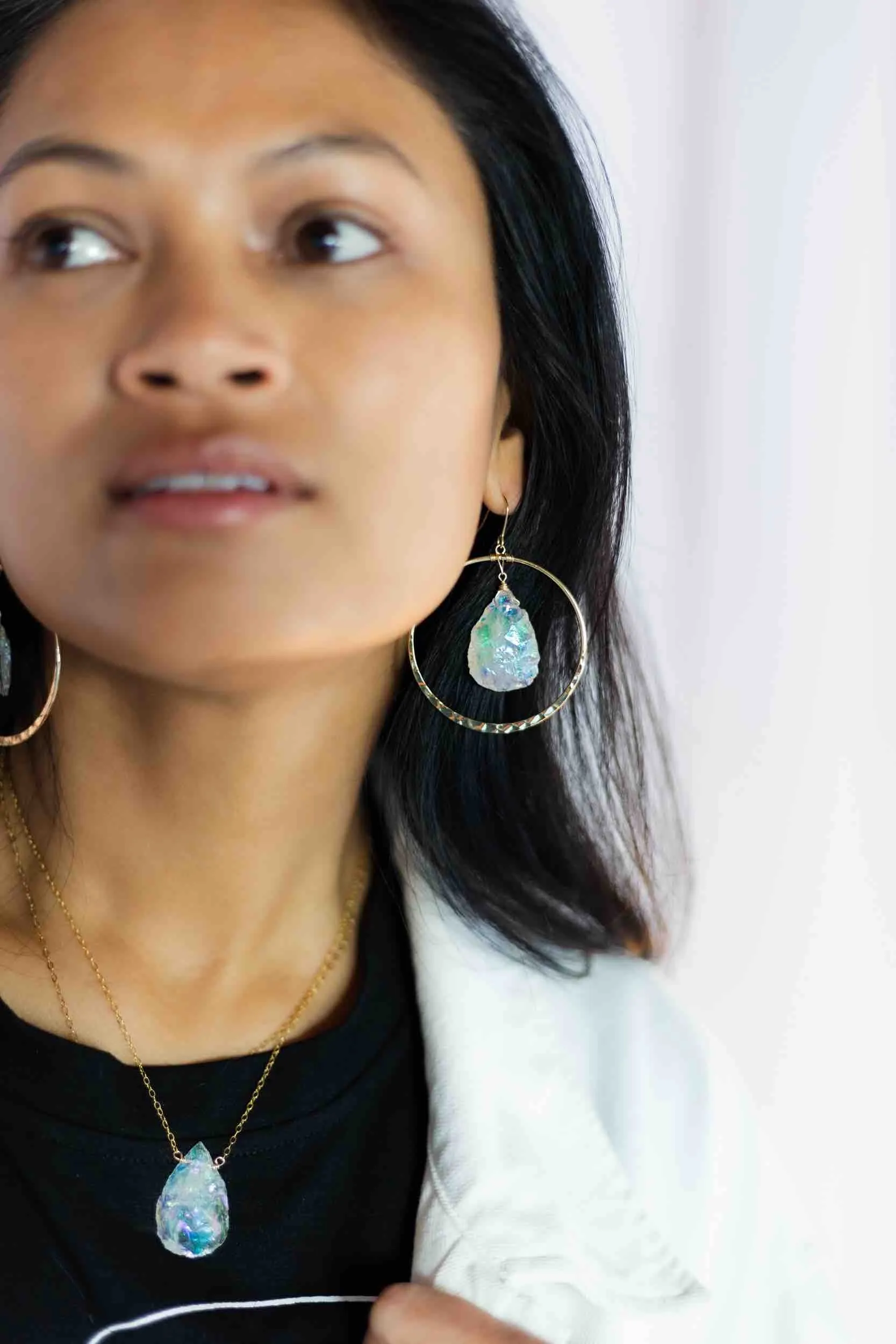 She Brings The Joy Aura Quartz Gold Hoop Earrings