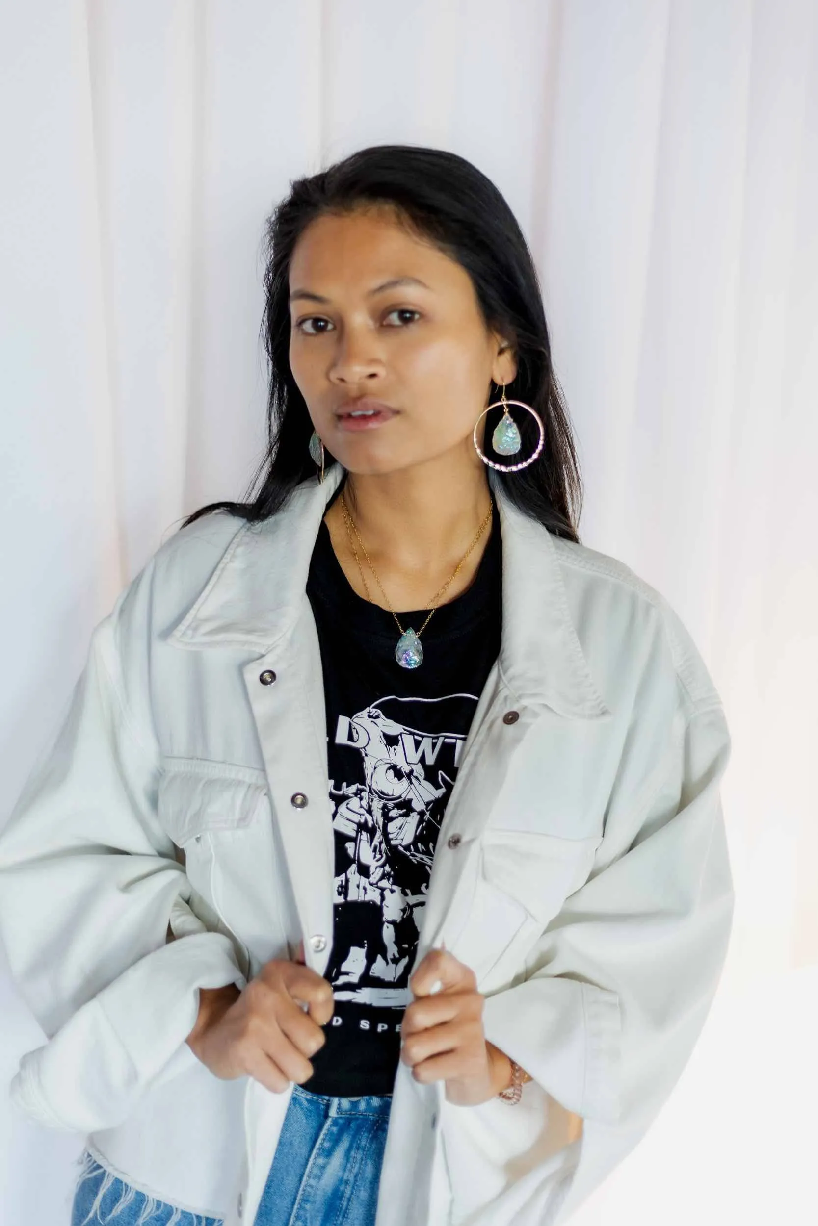 She Brings The Joy Aura Quartz Gold Hoop Earrings