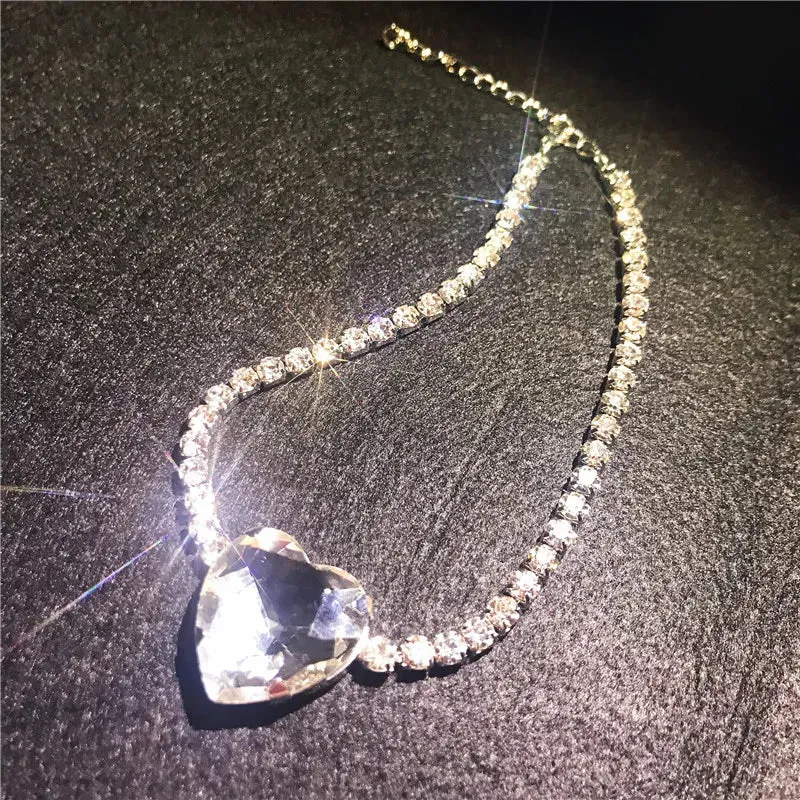 Shine Big Heart Crystal Choker Necklaces for Women Geometric Rhinestones Necklaces Statement Jewelry Party Gifts
