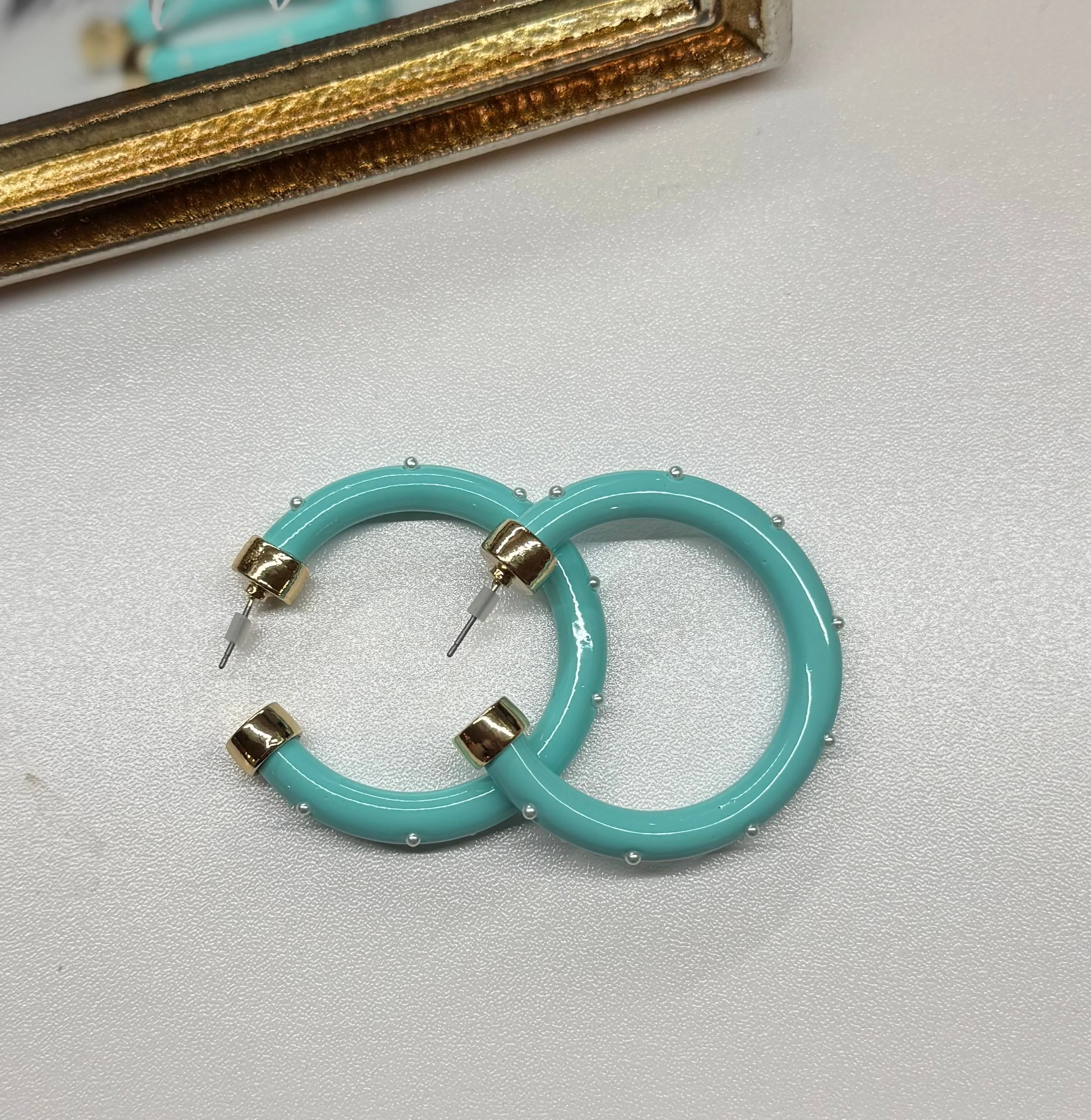 Show Me The Color! Teal and Pearl Hoop Earrings