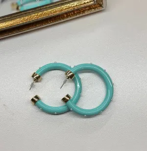 Show Me The Color! Teal and Pearl Hoop Earrings